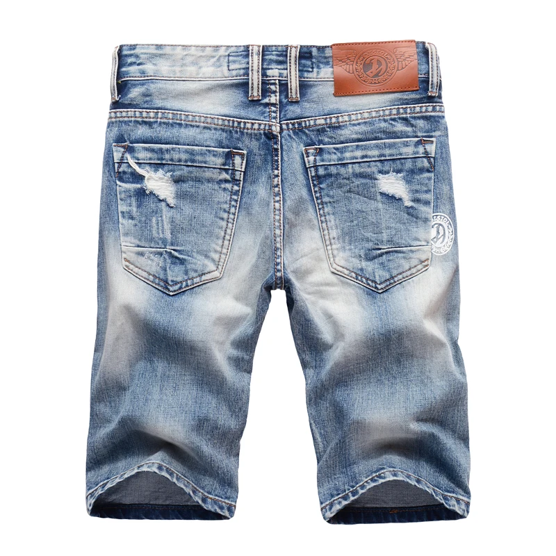 Summer Fashion Men Short Jeans Blue Color Ripped Jeans Denim Shorts hombre Streetwear Printed Designer Hip Hop Jeans Shorts Men
