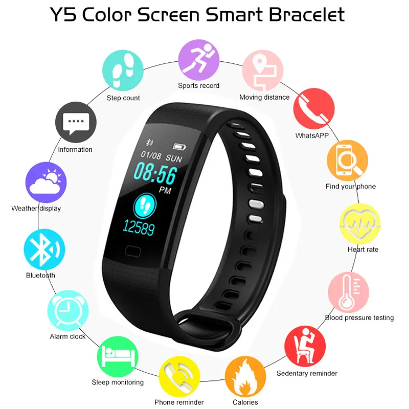 

Original Y5 Smart Bracelet Heart Rate Tracker Band Fitness Tracker Smart Wristband Activity Tracker Watch Band PK Miband 3 Mi2