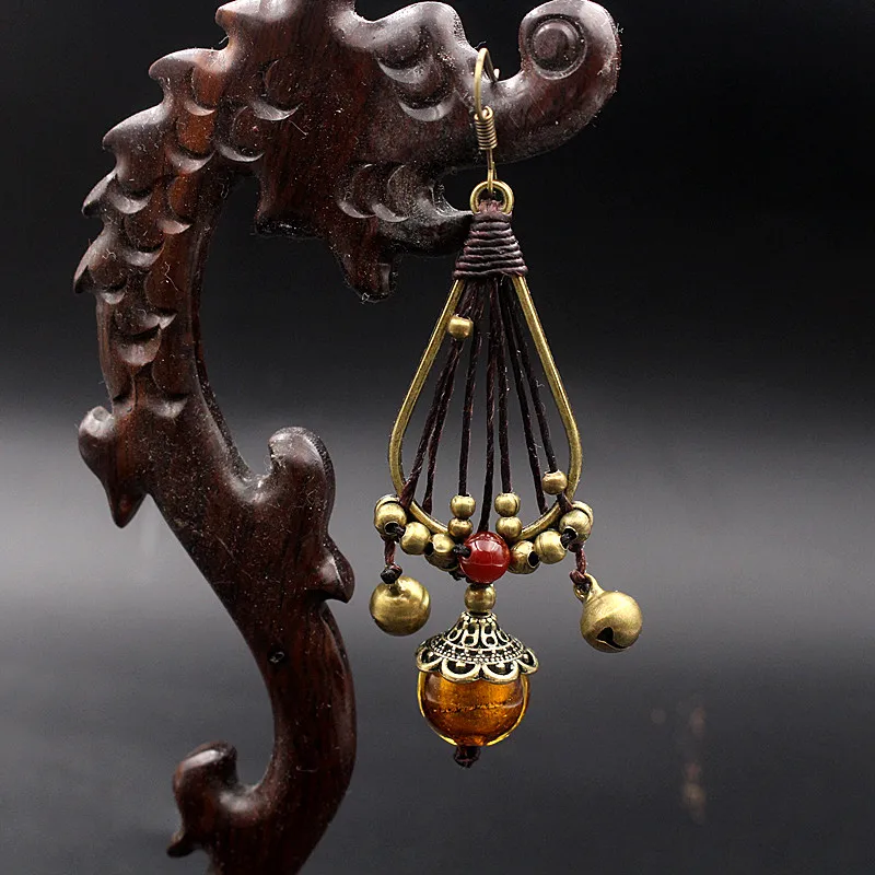Yanting Handmade Ethnic Earrings For Women Copper Bells Boho Earings Fashion Jewelry Brincos Women Earing Glass Glazed Beads 004 (5)