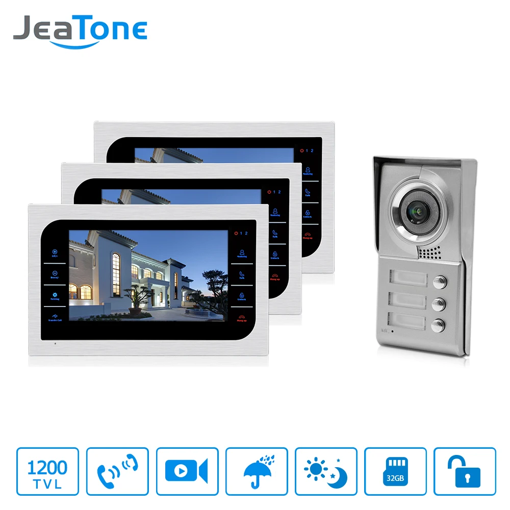 JeaTone Home Security Video Intercom System 10\ LCD Video Door Phone Touch Key Panel IR Home Video Doorbell For 3-Apartments JeaTone Home Security Video Intercom System 10\ LCD Video Door Phone Touch Key Panel IR Home Video Doorbell For 3-Apartments
