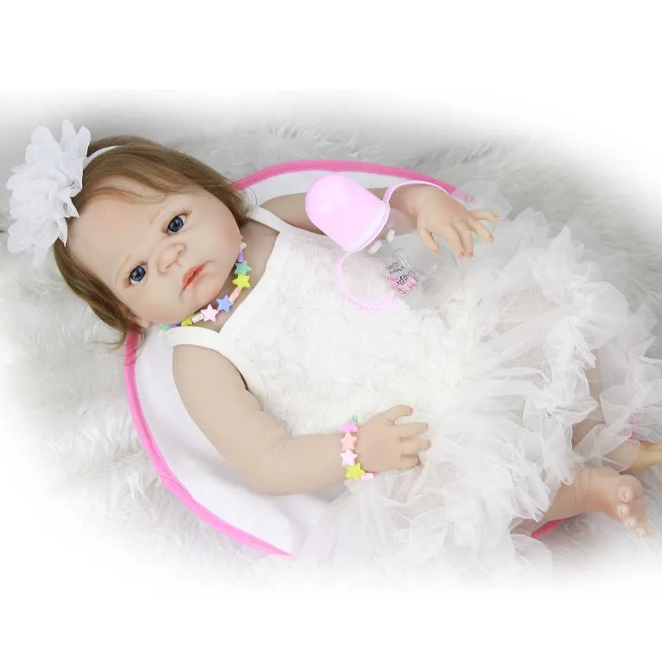 

Collectible Fiber Hair Reborn Baby Dolls 23'' Realistic Girl Full Silicone Body Lifelike Babies Dolls Princess For Children Sale