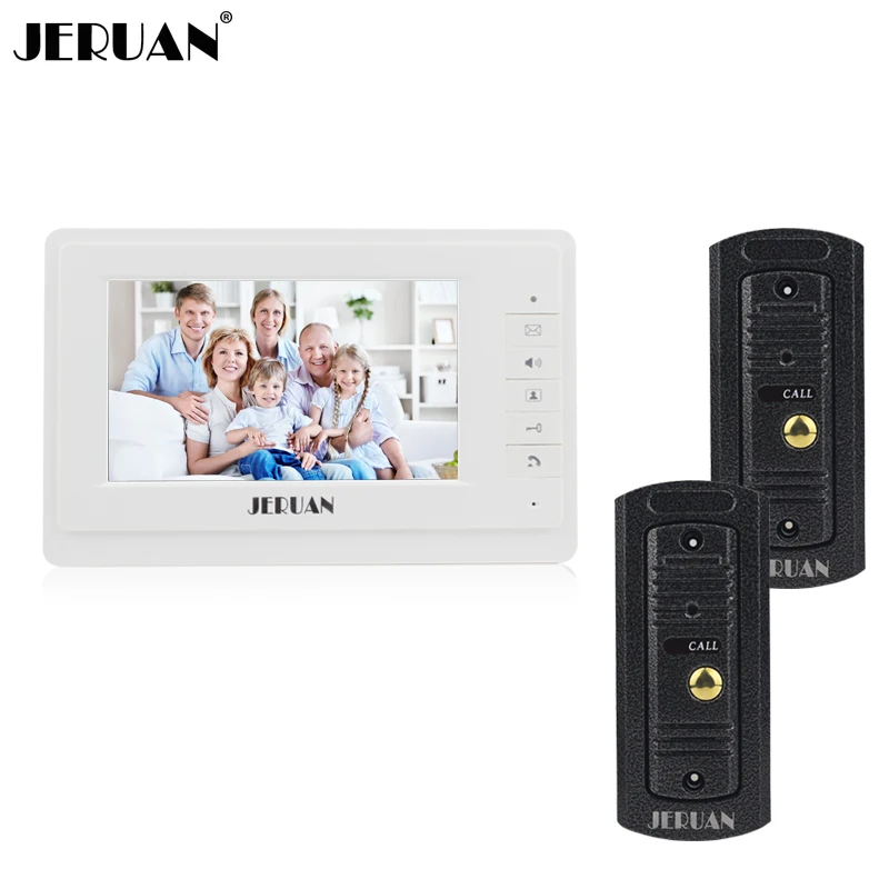

JERUAN 7 inch video door phone intercom system 2 cameras 1 monitor 2 door 1 house doorphone Speaker intercom