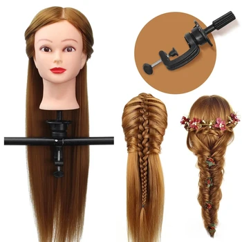

Temperature Fiber Hair Training Head For Braid Hairdressing Mannequin Manikin Head With Head Stand Holder Styling Accessories