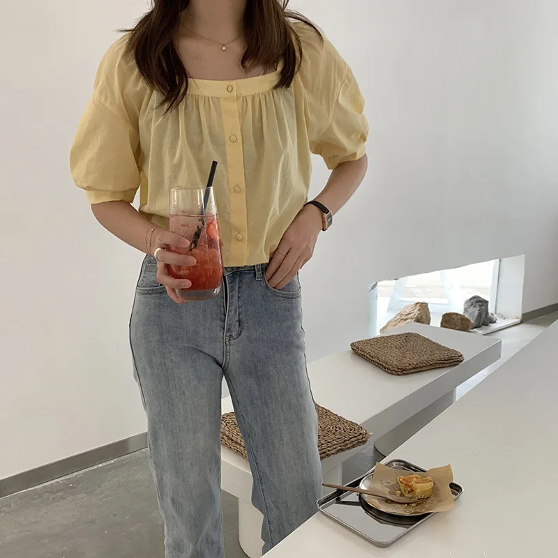 

Streetwear Women Tops Square Collar Lantern Sleeve Blouse Women Korean Fashion Designer Blouses High Quality Shirt for Woman