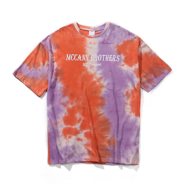 

Letters Printing Tie Dye T-shirt Men Round Neck Crew Neck Hipster Tshirts Cotton Men's Tee Shirts Streetwear Unisex clothes