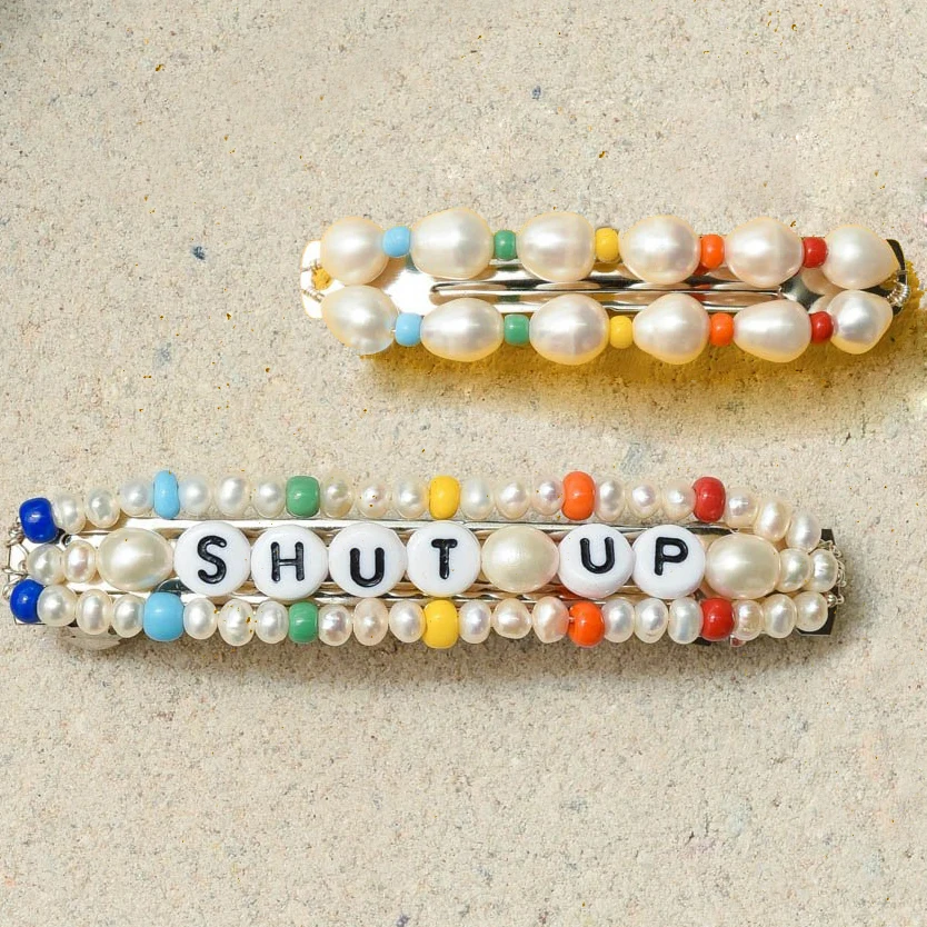 

boho handcrafted Multi-color glass seed beads FEELS ELBA BARRETTE natural Fresh water pearl hair clip pins accessories jewelry
