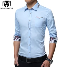MIACAWOR, новинка, мужская рубашка, с принтом, воротник, повседневные рубашки, приталенная, с длинным рукавом, Camisa Masculina размера плюс, 5XL, черная рубашка C381