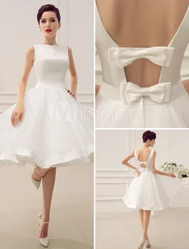 

2017 Casamento White Wedding Dress High Sash Backless Short Bridal Dresses Tulle Satin Back Bow Romantic Summer Vestido De Noiva