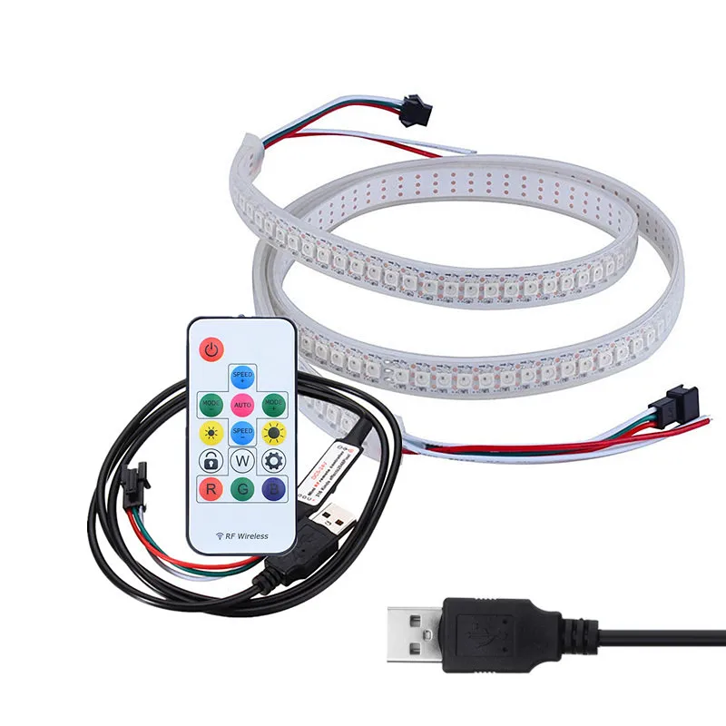 

1-5M WS2812B Pixel LED Strip Waterproof 30/60/144LEDs DC5V RGB LED Light Dream Color Flexible Strips WS2812 IC With USB RF 14Key