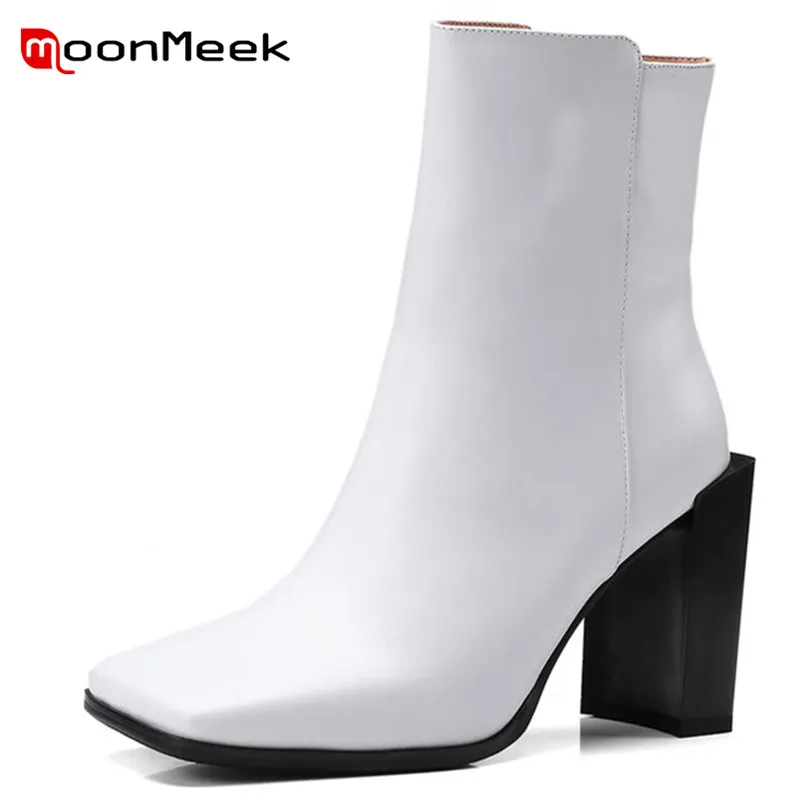 

MoonMeek 2018 new arrive autumn winter women boots popular ladies genuine leather boots elegant super high heels mid calf boots