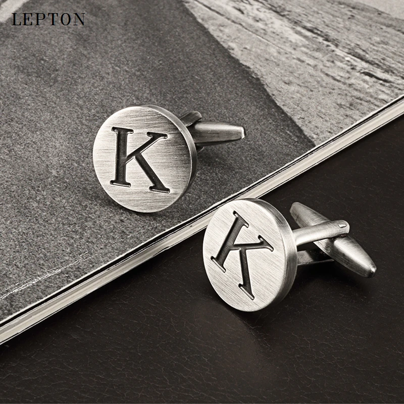 Горячая буквы K Запонки «Алфавит» для мужчин s серебряное покрытие под старину круглые буквы K запонки мужские запонки на рубашку запонки
