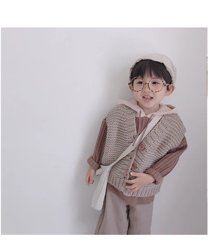 Осенний свитер для мальчиков и девочек, рубашка для детей возрастом от 1 года до 8 лет, одежда для малышей Детская Повседневная вязаная одежда с длинными рукавами и капюшоном