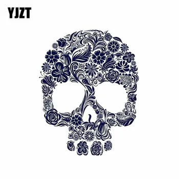 

YJZT 11.2CM*14CM Flower Sugar Skull Motorcycle Helmet Car Sticker Decal 6-2383