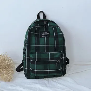 

2019 Top Fashion Women New Bag Female Student College Wind Plaid Canvas Travel Backpack zipper anti theft fashion school bags