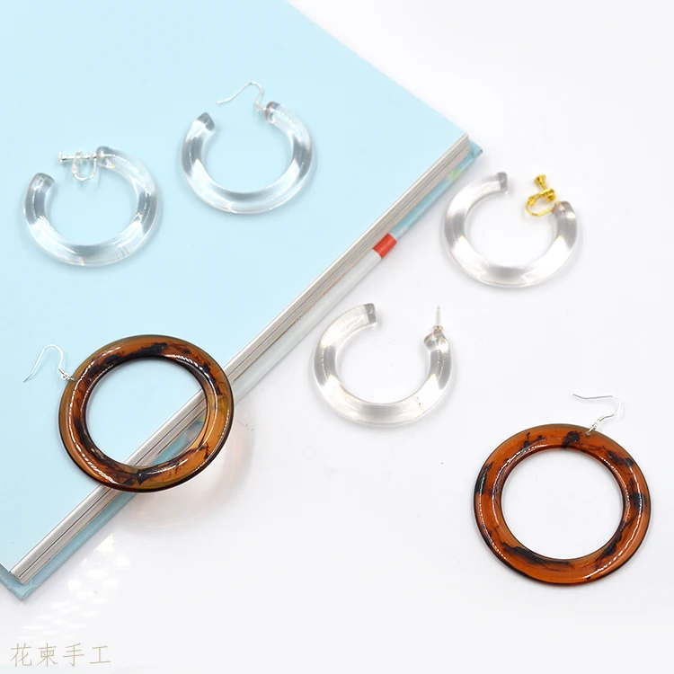

Flower Invitation Sterling silver C spiral ear clip DIY handmade resin Europe and the United States earrings finished products