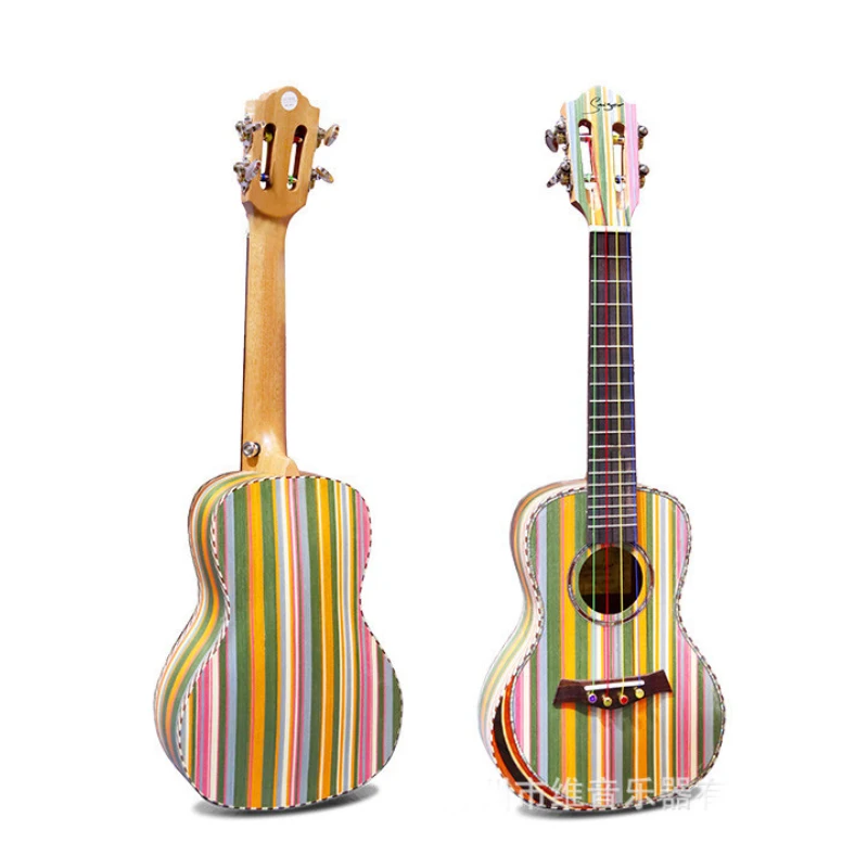 2018 New technology wood ukulele rainbow stripes 23 inch ...