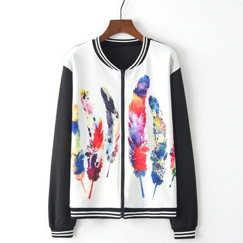 

Fashion Bomber Jacket Women Flowers Print Zipper Up Retro Coat 2019 Summer Long Sleeve Basic Jackets And Coats Casaco Feminino