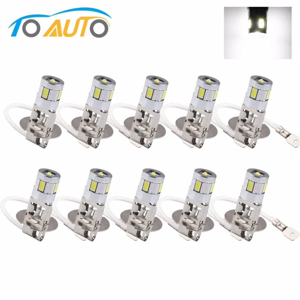 

10pcs H3 4 led car light cree led chips lamp 5630 smd Auto car led bulbs Car Light Source parking 12V 6000K Head Fog Lamps