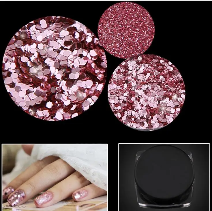 

hot sale 3jars/lot ROSE Pink Glitter Dust for Nail Art and DIY Supplies size 1/128 (0.2mm) 2017 Nail Trendy rose rose gold