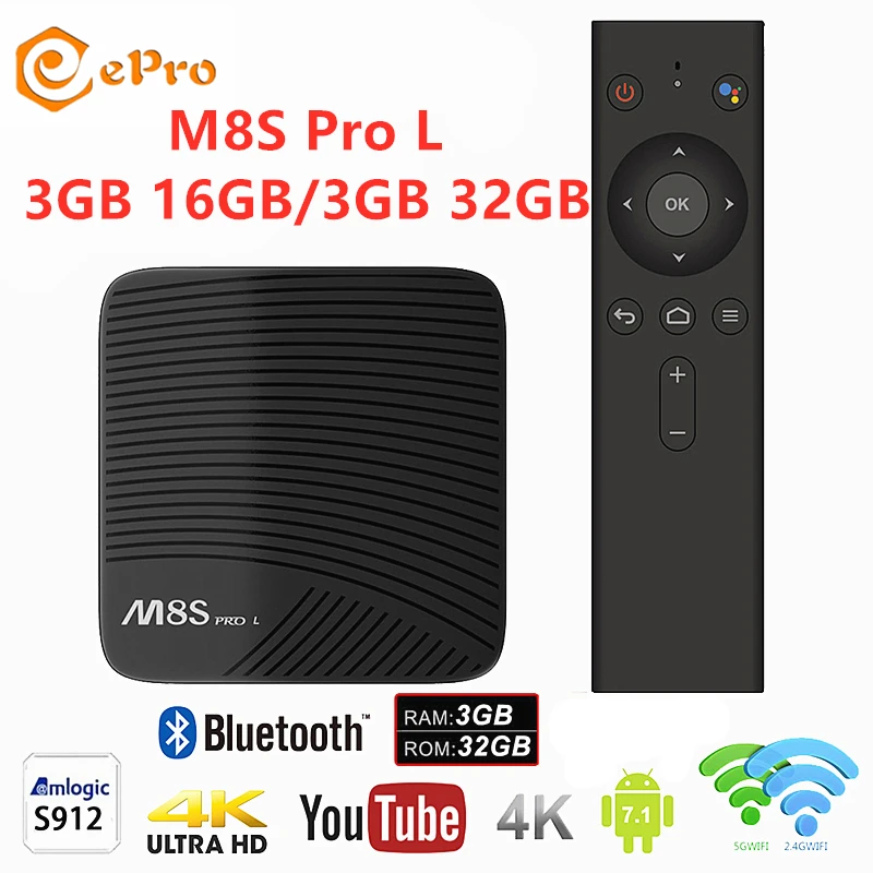 

MECOOL M8S Pro L Android 7.1 TV Box Amlogic S912 M8S Voice Control RAM 3GB ROM 16GB/32GB 2.4G 5G WIFI BT4.0 Set Up Box M8S Pro L