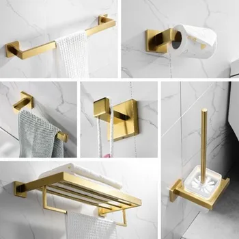 

Gold Bathroom Accessories Set 304 Stainless Steel Toilet Paper Holder Toilet Brush Holder Wall Mounted Brushed Bathroom Hardware