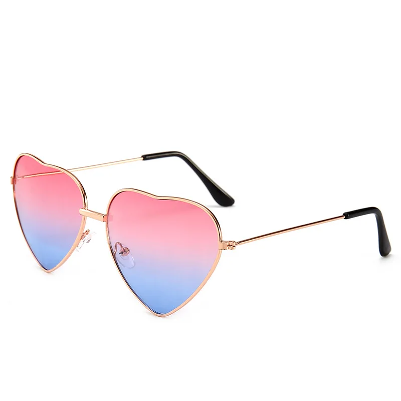 Винтажные женские солнцезащитные очки в форме сердца, брендовые дизайнерские красные женские солнцезащитные очки с металлическими градиентными линзами, мужские зеркальные очки UV400 - Цвет линз: Pinkblue