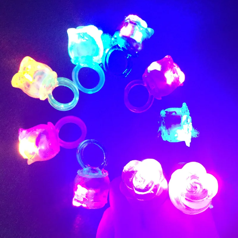 50pcs/lot Led Rose Flower flashing rings Luminous flower finger ring