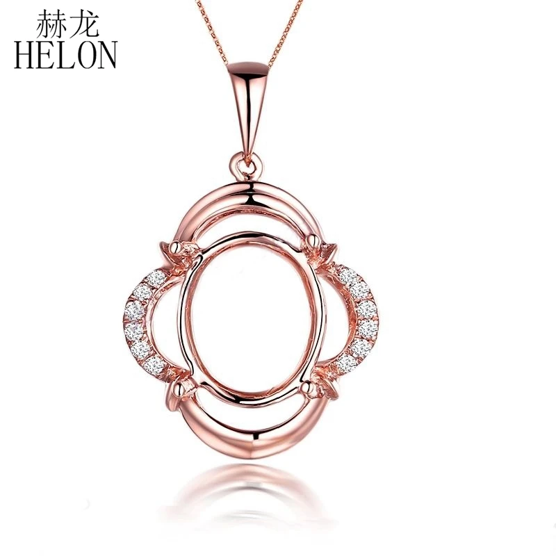 

HELON Solid 10K Rose Gold 9x11mm Oval Cut Semi-Mount Fine Natural Diamonds Pendant Engagement & Wedding Party Jewelry Pendant