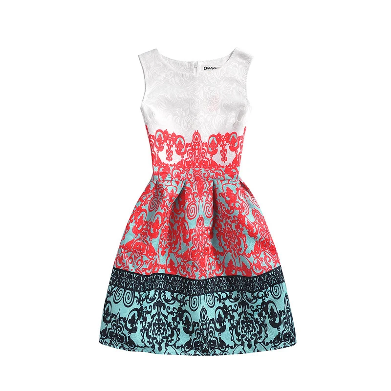 

Summer Girls Dress 2018 new Casual Floral Printing Sleeveless Dress teens Dress For Girls Party Kids children dress Vestido 5-2