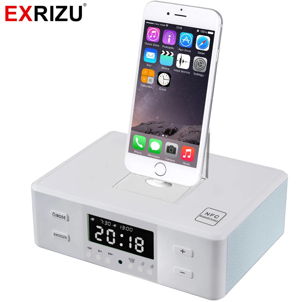 Exrizu Bluetooth Speakers Alarm Clock Nfc Fm Radio 8pin Type C Micro Usb Charger Dock Phone Station Speaker For Iphone Android Speakers Aliexpress