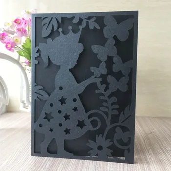 

50Pcs Unique Carved Pearl paper Cute Pretty Girl's Birthday Party Baby shower Invitation Card Laser Cut Wedding Party Supply