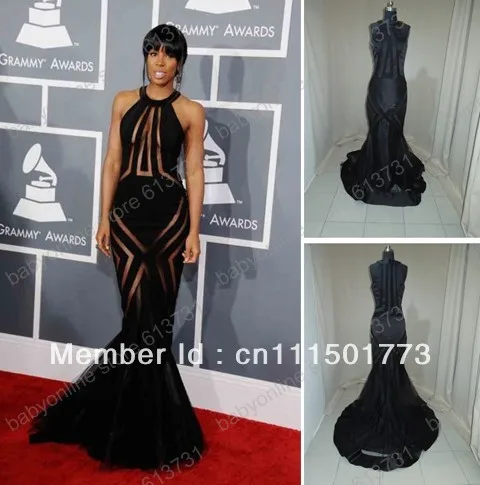 2013 Gremmy Awards Sexy Diva Kelly Rowland See Through Black Mermaid Celebrity Red Carpet Dresses | Свадьбы и торжества