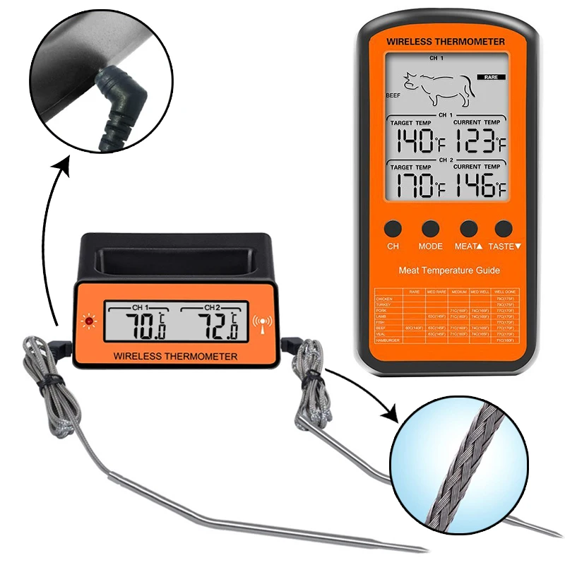 MOSEKO двойной зонд цифровой беспроводной термометр для печи для мяса, воды, еды, барбекю, приготовления пищи, кухонный таймер, сигнализация температуры