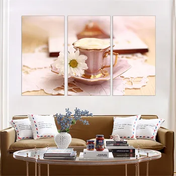 

Oil Paiting Teacup Printed Painting Flower modular pictures Canvas Wall Canvas Painting Unframed for Living Room HD Print Modern