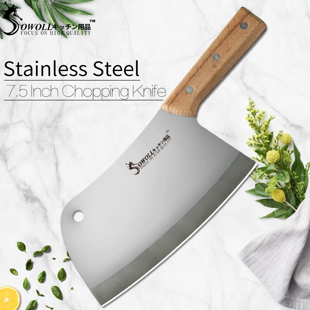 

SOWOLL Butcher Stainless Steel Knife Chinese Chopping Kitchen Knife Non-stick Blade Bone Butcher Cleaver Kitchen Accessories