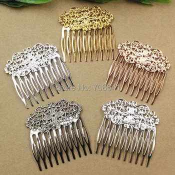 

55x60mm Multi-color Plated Brass Metal Blank Filigree Flower 10 teeth Hairwear Hair Combs DIY Settings Findings Wholesale