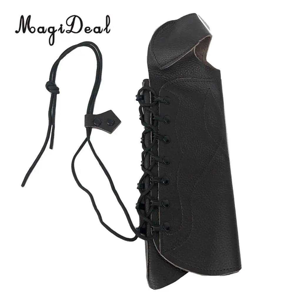 MagiDeal Black Cow Leather Shooting Archery Arm Guard Bow Protect Gear with Straps