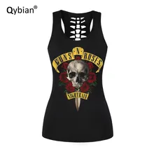 skull Printed womens Tank Tops Summer sleeveless T-shirt casual Tees Rose band print Tanks Back hollow out