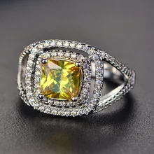 Eleple Yellow Square Stone Rings For women Luxury jewelry AAA cubic zirconia Wedding ring White Gold color factory price VSR206 china factory unique styles prong settings cubic zirconia gold color cheap pure titanium fashion jewelry rings for wedding
