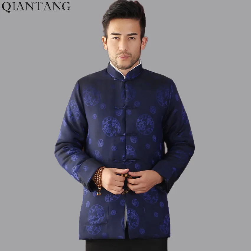 Top Selling Winter Cotton Padded Jacket Navy Blue Chinese Men Long