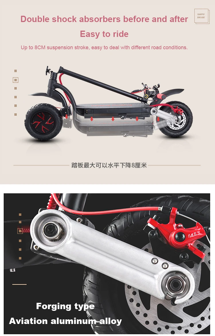 Cheap 10inch electric scooter 48V20ah lithium battery 1600w motor Front and rear dual drive two wheels off-road escooter 1