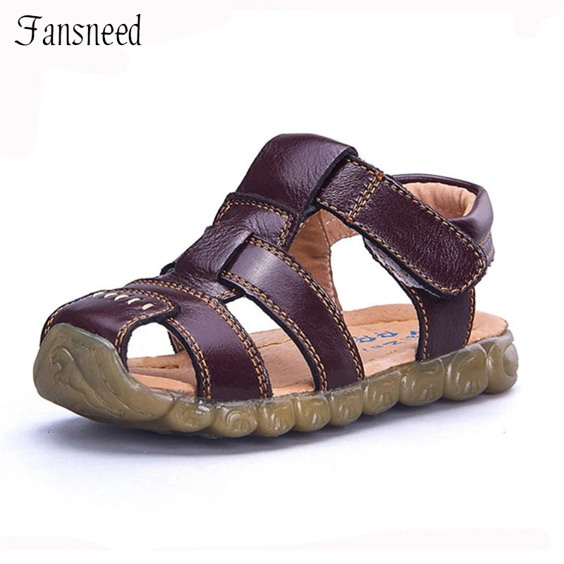 baratas Crianças sapatos de couro genuíno couro sandálias meia buraco sapatos único confortável e casual masculino verão