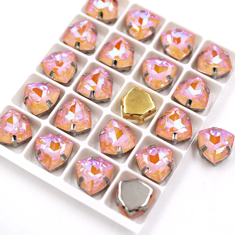 

New 12mm Fat Triangle shape Water red Mocha fluorescence Glass Crystal strass sew on flatback rhinestones for clothing/dress