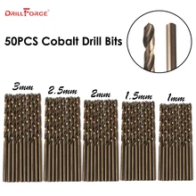 50 шт. Drillforce Tools M35 набор сверл кобальта, HSS-CO набор сверл 1-3 мм, для бурения на закаленной стали, чугуне и нержавеющей стали