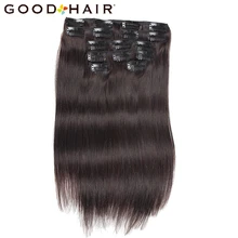 Good Hair 7Pcs/set Clip in on Human Hair Extensions Straight 14inch 75G Black Natural Hair Clip Ins Brazilian Remy Hair 8 color