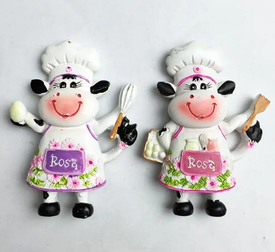 

High-quality Hand-painted Cartoon Cows Chef 3D Fridge Magnet Travel Souvenirs Home Decoration Refrigerator Magnetic Stickers