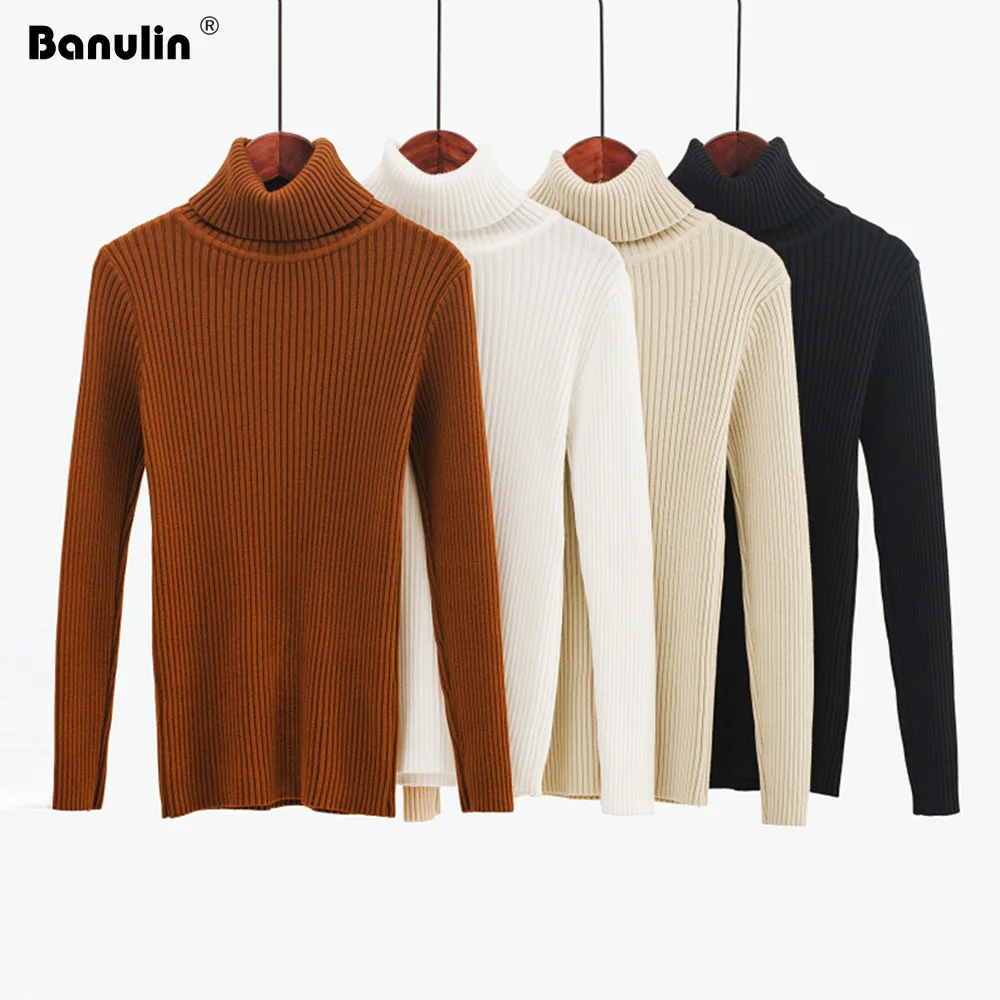 

Banulin Thicker Turtleneck Warm Women Sweater Autumn Winter Knitted Femme High Elasticity Soft Female Pullovers Knitted Sweater