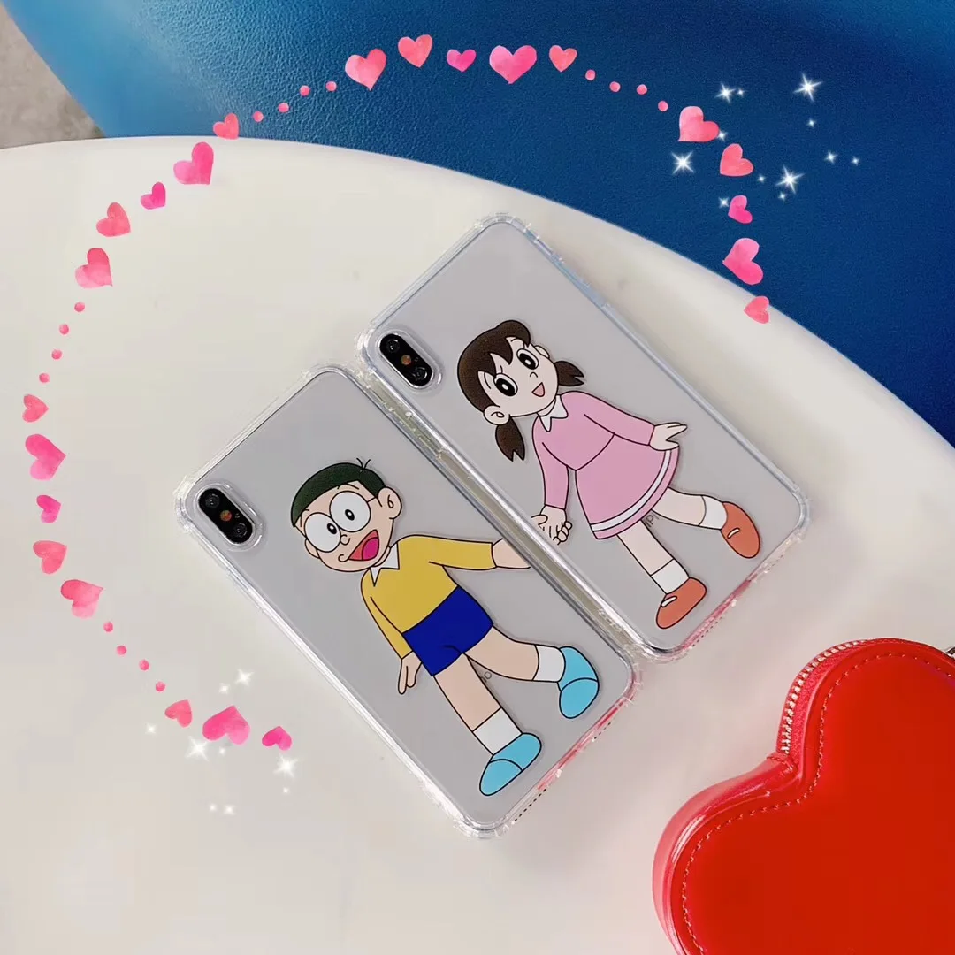 

Cartoon Cute Anime Doraemon Nobita Shizuka Phone Case For IPhone X XS MAX XR 6 6S 7 8 Plus Couple silicone Back Cover Fundas
