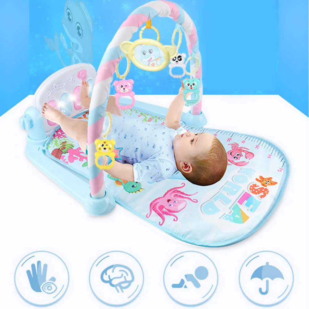 Newborn Baby Fitness Bodybuilding Frame Pedal Piano Game Carpet Kids Rocking Chair Activity Kick Play Education Toy