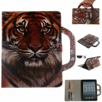 

Tablet Case For iPad Air Covers Cases Handle Flip Cover Stand Leather Wallet Coloured drawing Tiger Lion wolf Coque For iPad 5